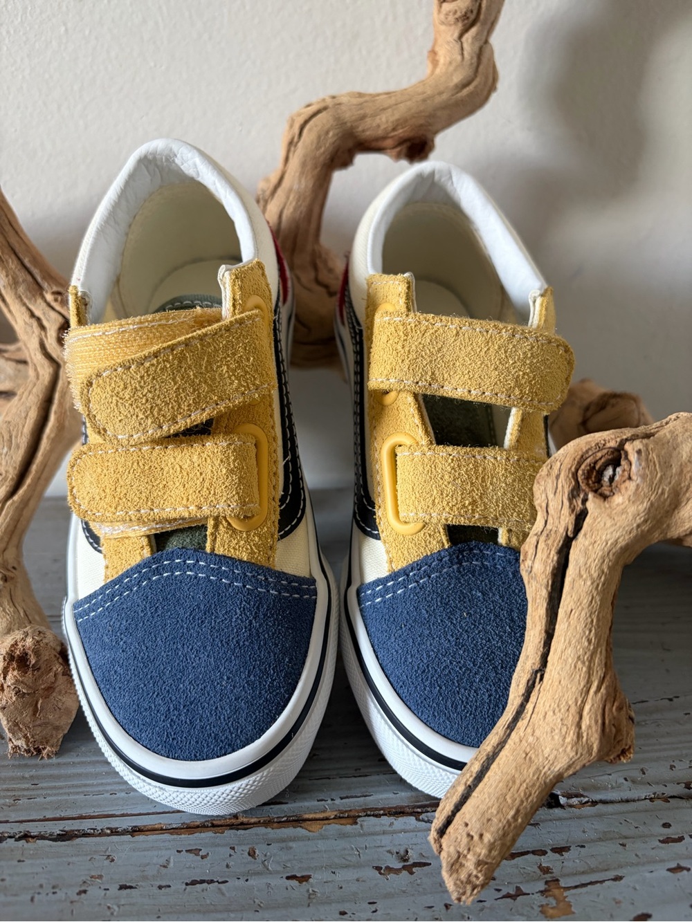 VANS Kids Low-Top Velcro Sneakers in Yellow, Blue & Red NWOT